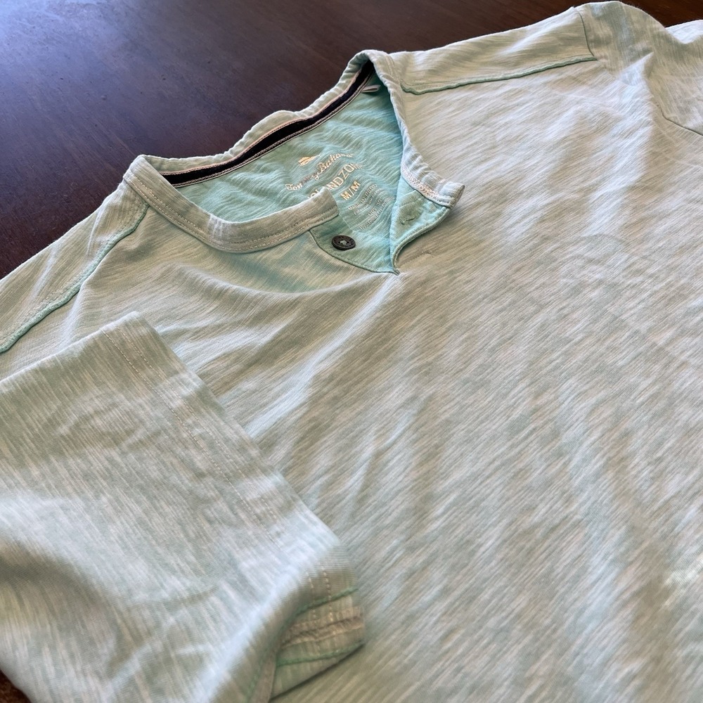 Tommy Bahama T Shirt Men's M Green Islandzone Split Neck Henley